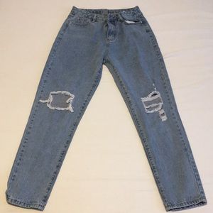 Ripped blue high waisted mom jeans